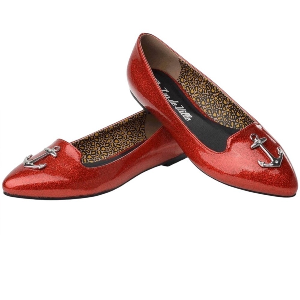 T.U.K. X Luxe De Ville Red Patent Anchor Flats